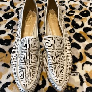 Vince Camuto White Leather Perforated Loafers
